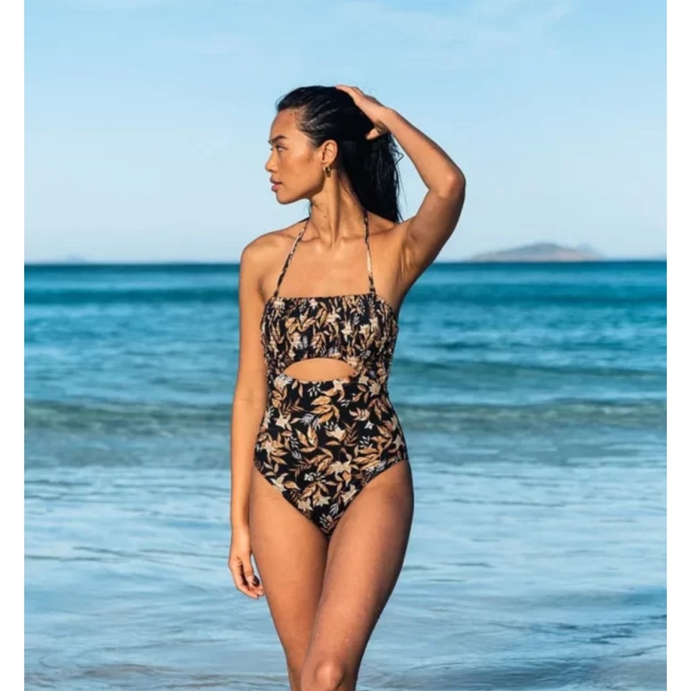 Rip Curl Black and Tan One Piece Swimsuit